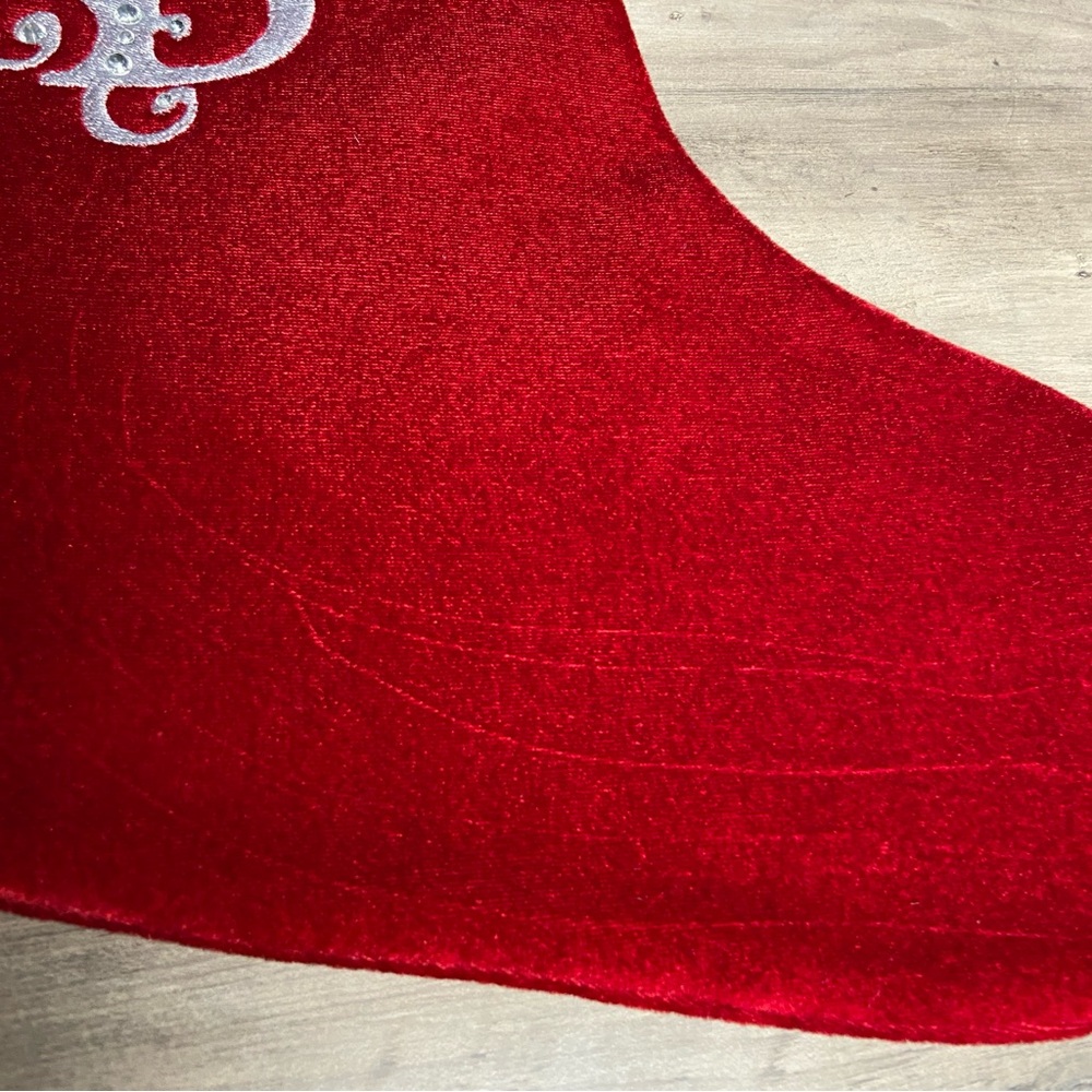 Christmas Stocking Red & Green Velvet With Tassel, Rhinestone Monogram‎ (B) - Picture 3 of 8